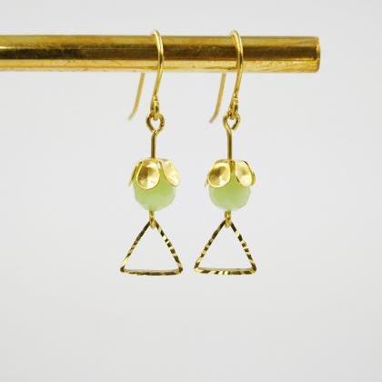 Gold Earrings Dangle Green Earrings Beaded Women..