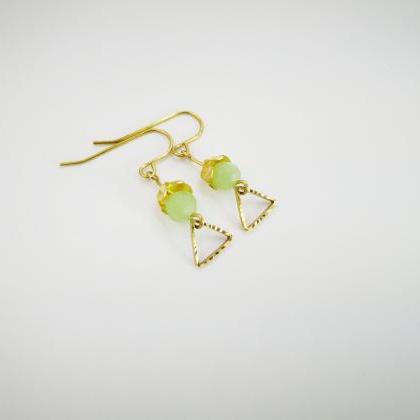 Gold Earrings Dangle Green Earrings Beaded Women..