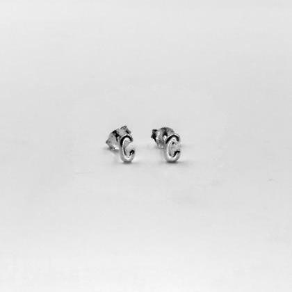 Initial Stud Earrings Sterling Silver Tiny..