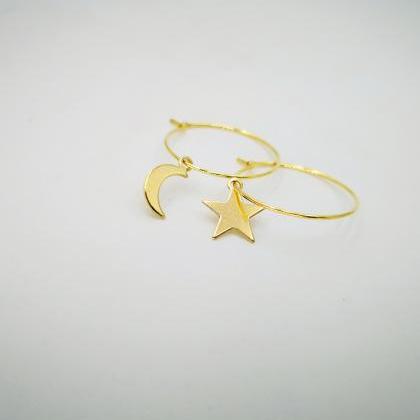 Moon And Star Hoop Earrings In Gold, Rose Gold,..