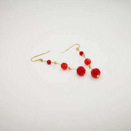 Elegant Earrings Beaded Minimalist Earrings Red..