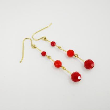 Elegant Earrings Beaded Minimalist Earrings Red..