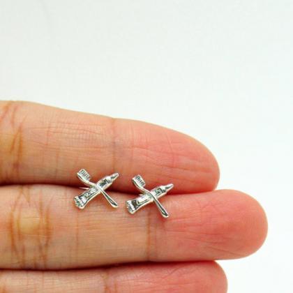 Stud Earrings Silver Toothbrush And Toothpaste..