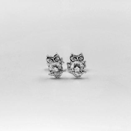 Silver Stud Owl Earrings Bird Earrings Animal..