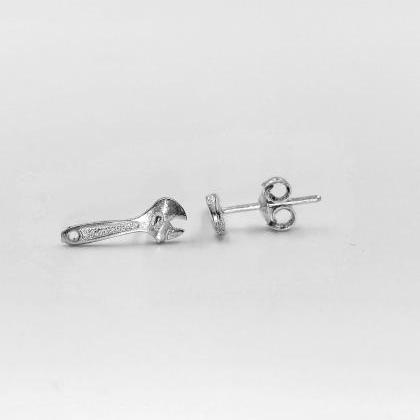 Tiny Wrench Stud Earrings, Dainty Wrench Stud..