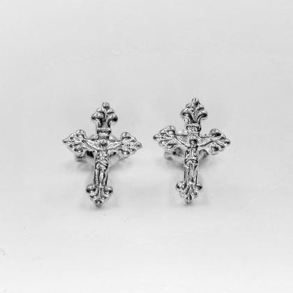 Sterling Silver Cross Earrings Stud Silver Cross..