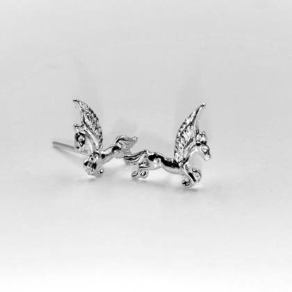 Sterling Silver Unicorn Stud Earrings