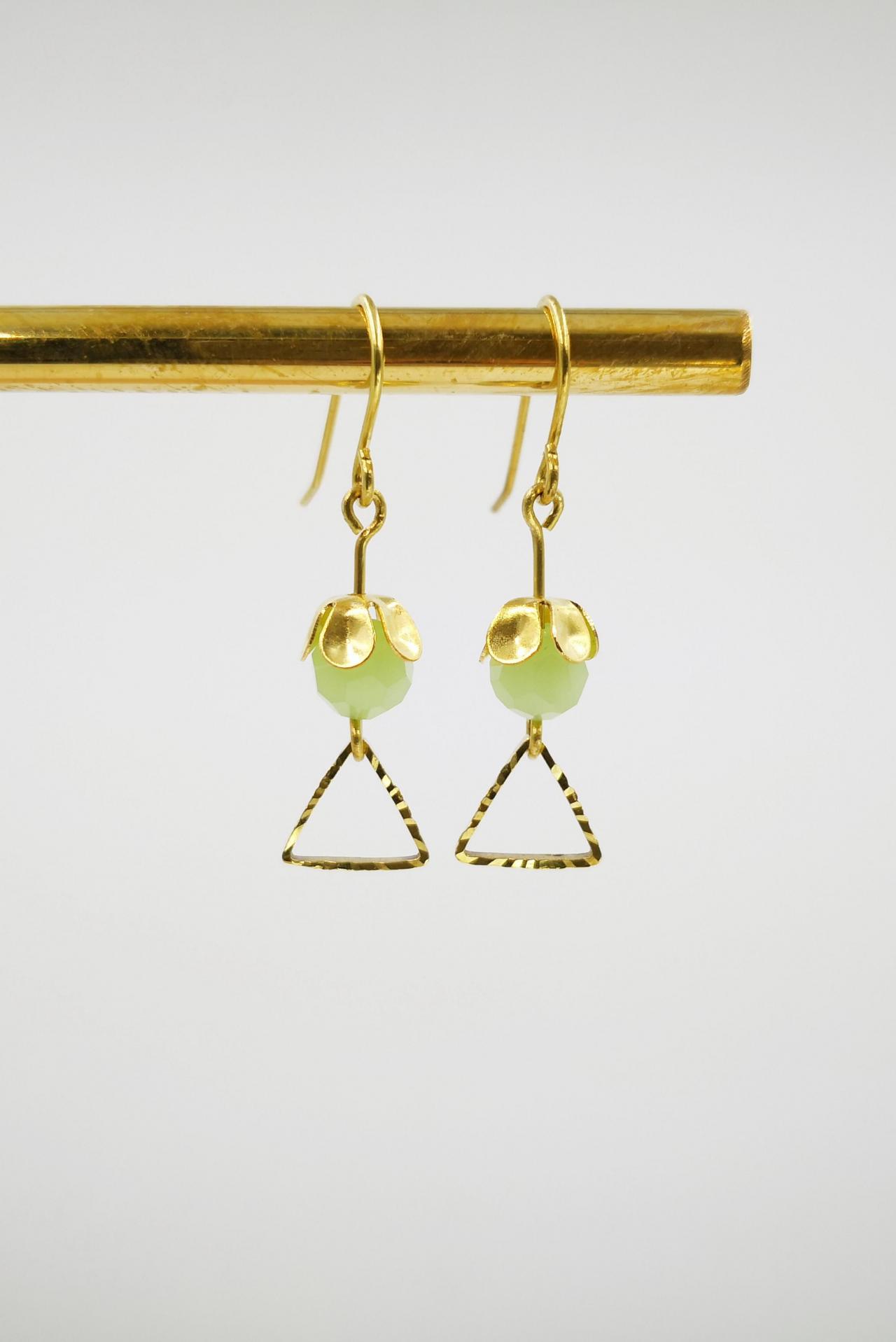 Gold Earrings Dangle Green Earrings Beaded Women Jewelry Geometric Triangle Earrings Personalized Earrings For Women Gift Simple Earrings