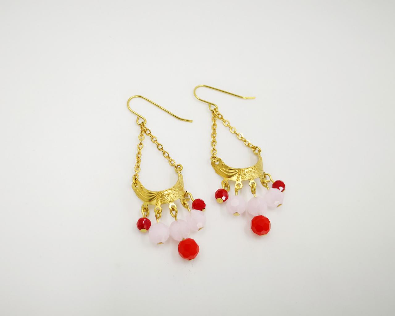 Fringe Earrings Chain Earrings Minimalist Earrings Beaded Earrings Boho Earrings Brass Earrings Pink Earrings Dangle Earrings