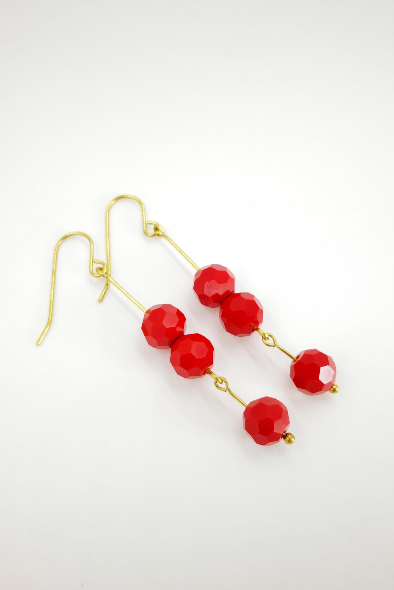 Elegant Earrings Beaded Minimalist Earrings Red Earrings Beige Earrings Boho Earrings Long Earrings Dangle Earrings
