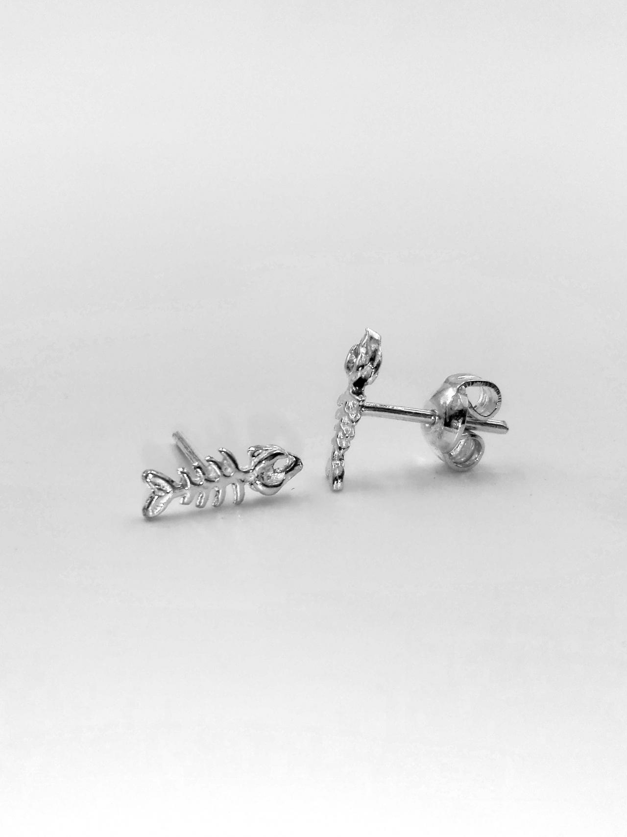 Sterling Silver Fishbone Earrings Stud Earrings Women Silver Jewelry Gift For Her Silver Earrings For Women Gift Tiny Fish Earrings