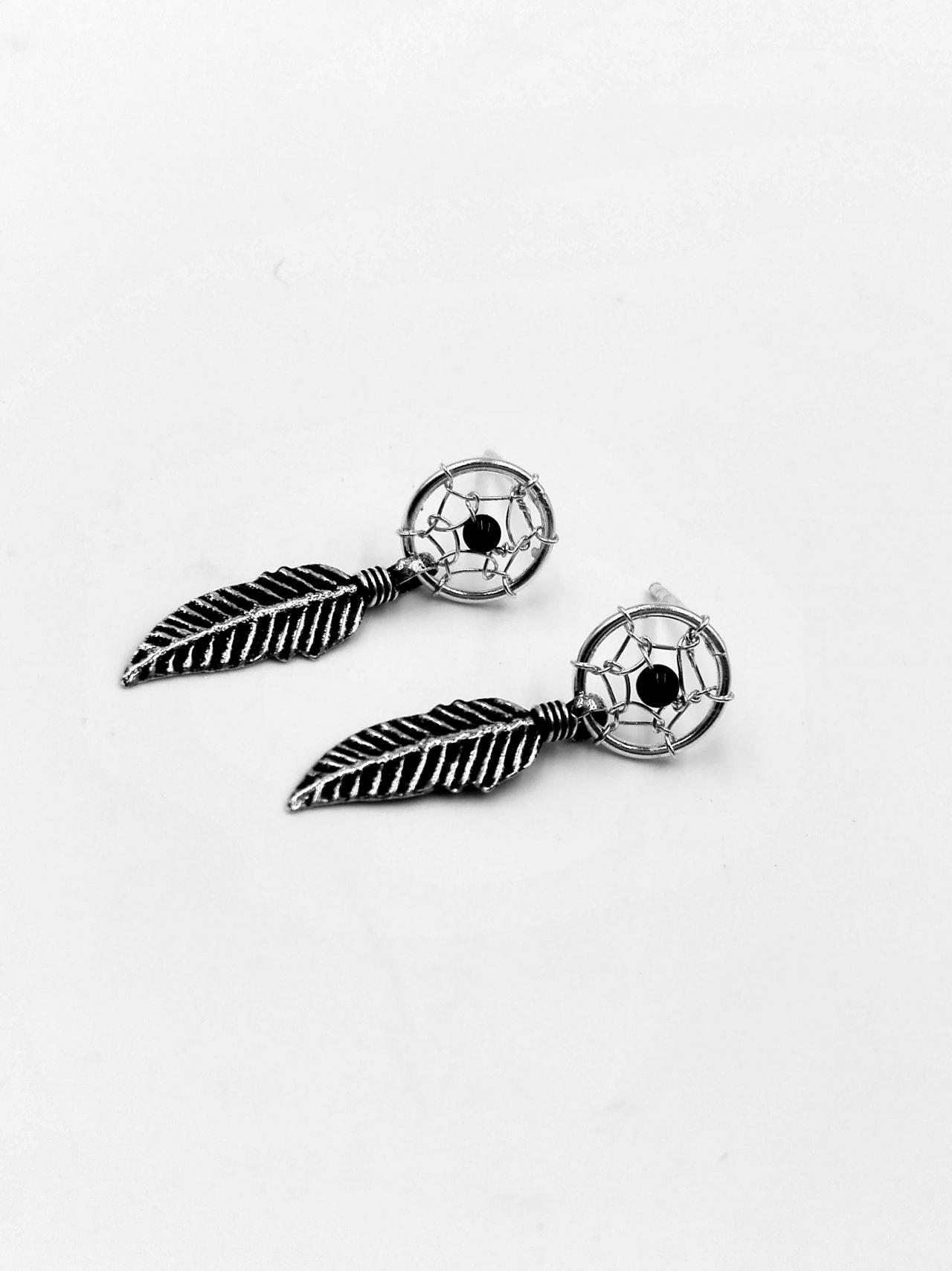 Dream Catcher Earrings, Sterling Silver Earrings Dangle, Feather Earrings Leaf, Pearl Earrings, Native American Earrings, Silver Earrings