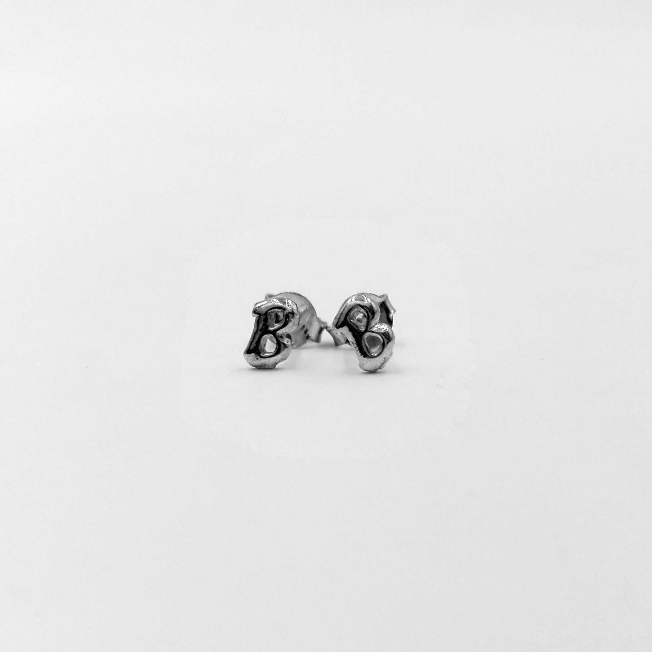 Initial Stud Earrings Made From Sterling Silver For Alphabet B In Tiny Size And Simple Design Suit For Everyday Wear