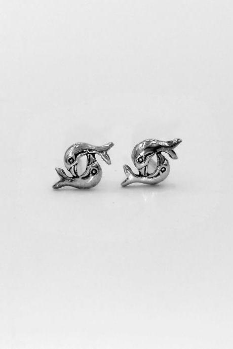 Silver Dolphin Earrings Stud, Sterling Silver Stud Earrings