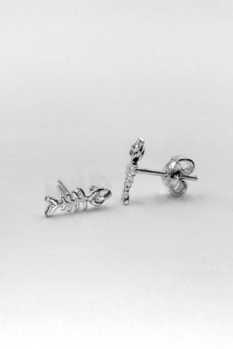 Sterling Silver Fishbone Earrings Stud Earrings Women Silver Jewelry Gift For Her Silver Earrings For Women Gift Tiny Fish Earrings